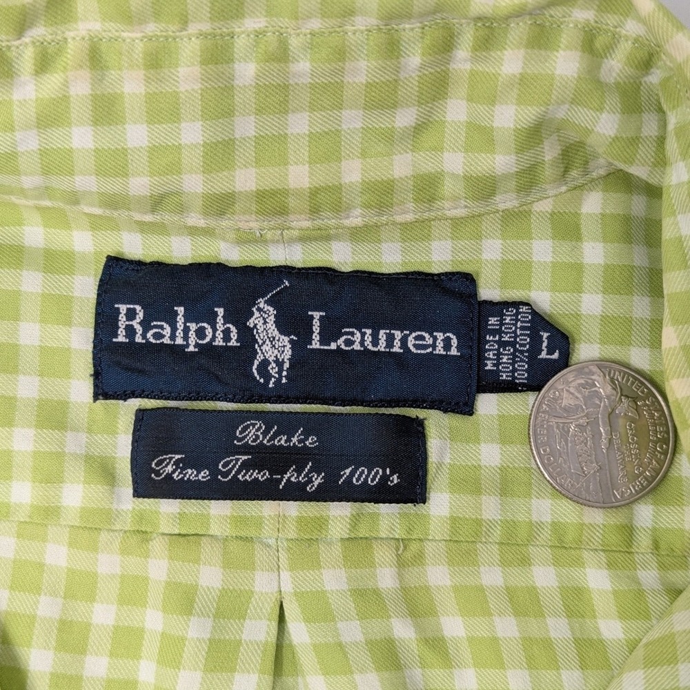 Ralph Lauren Blake Gingham Button Down Shirt Men's Large Green White Long Sleeve - Picture 2 of 10